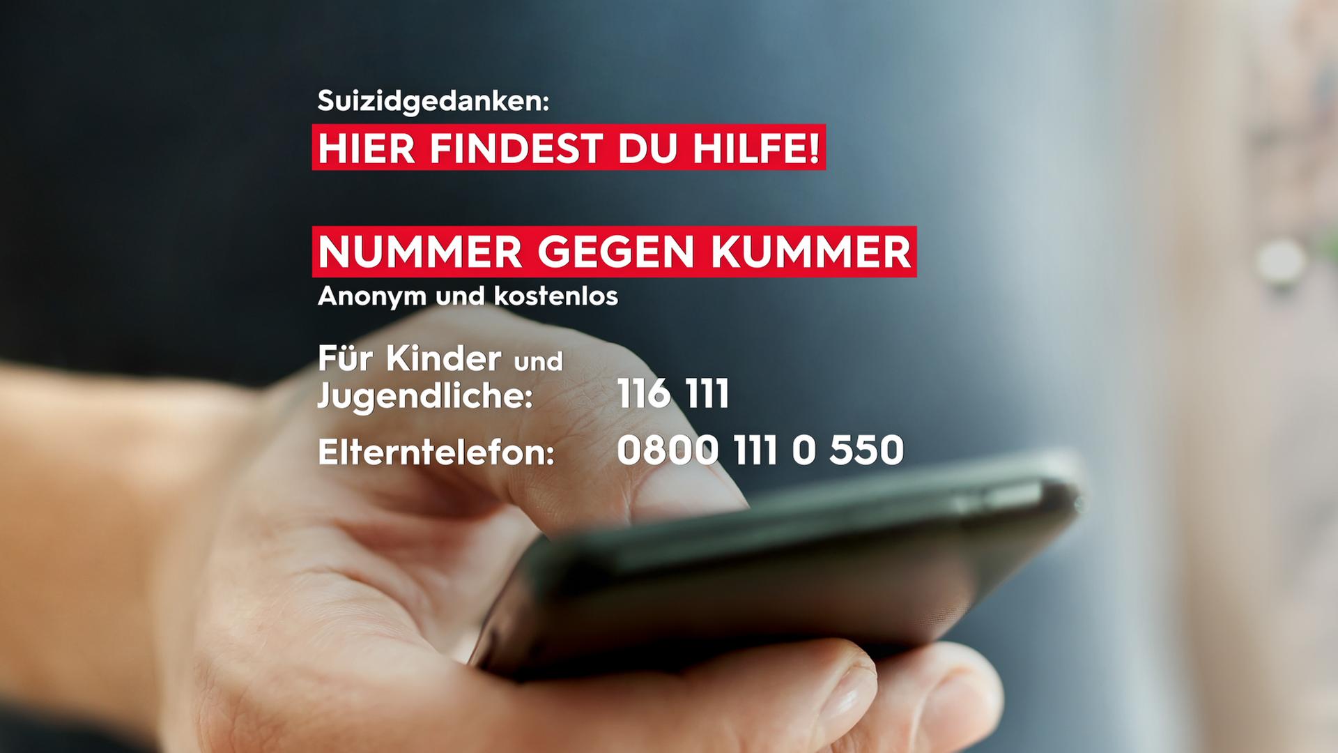 für Kinder und Jugendliche: 116 111 - Für Eltern: 0800 111 0 550