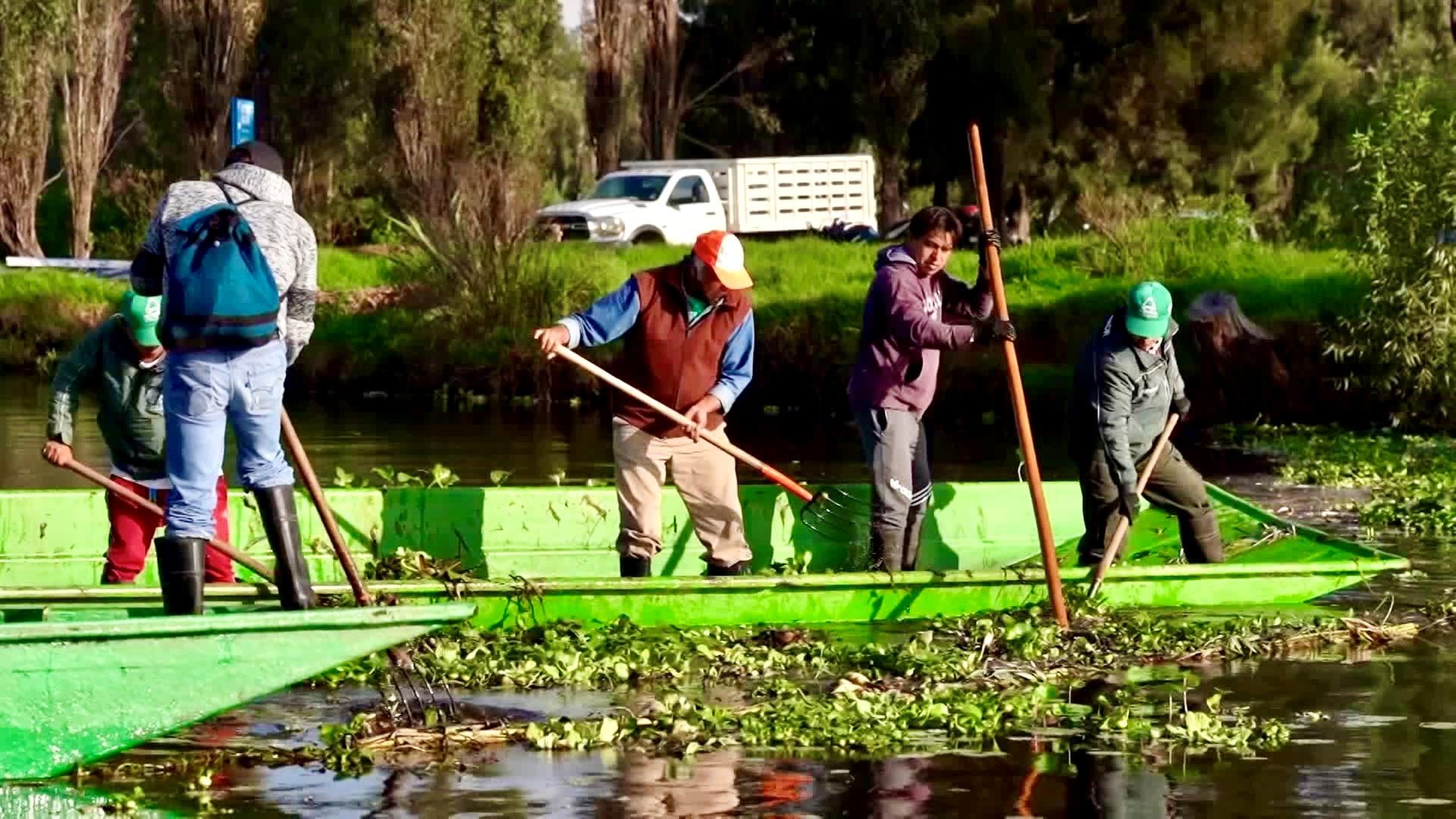 Spitze eines grünen Bootes auf einem Fluss