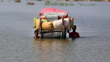 Flut in Paktistan: Hausrat schwimmt in einem Fluss