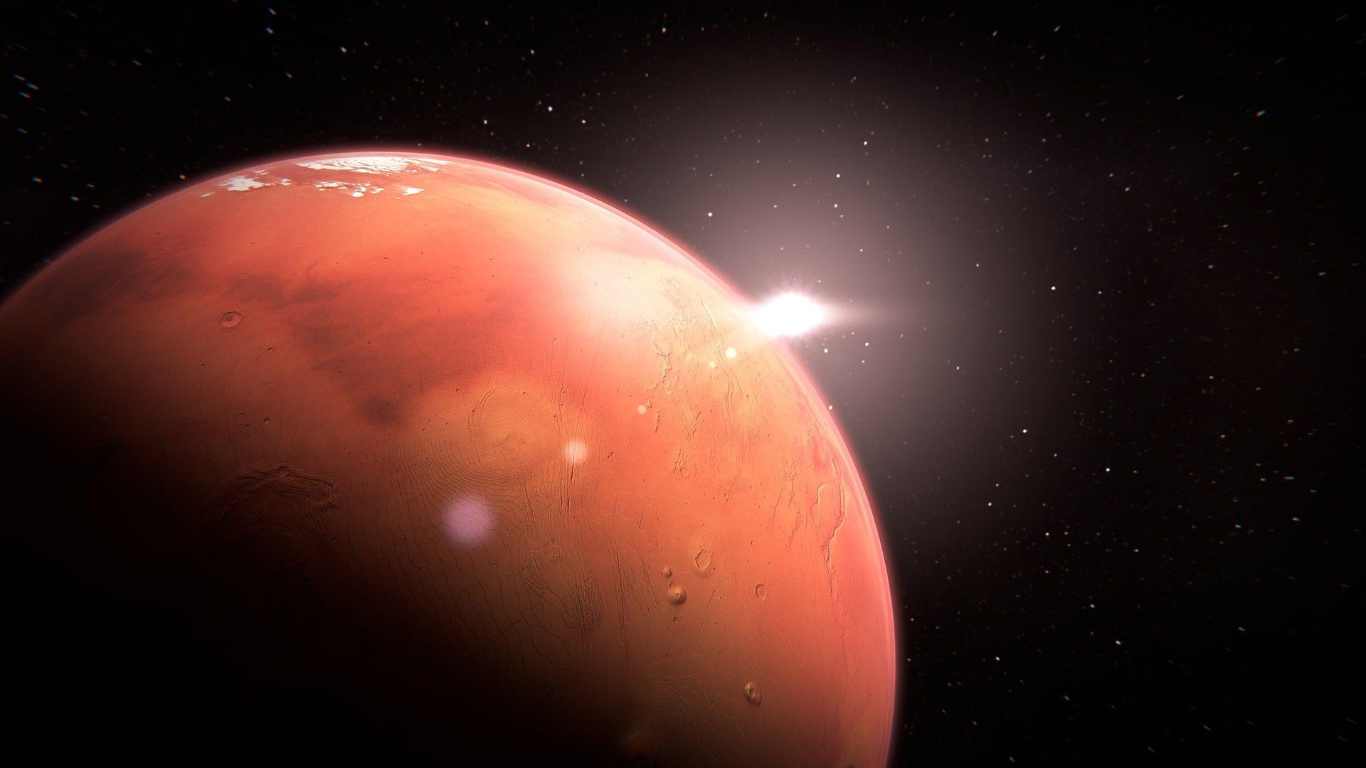 Der Mars vor schwarzem Hintergrunf