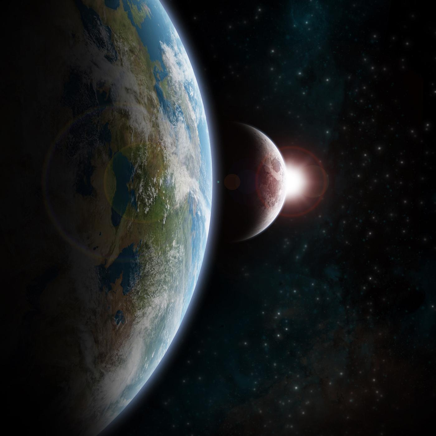 Satellitenfoto - Erde und Sonnenfinsternis