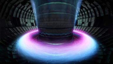 Die Kernfusion aus dem Inneren, ein violetter Schimmer strahlt um die Säule.