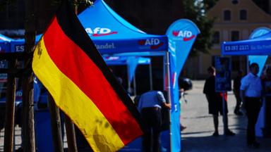 Fahne vor einem AFD Stand