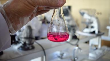 Reagenzglas mit Flüssigkeit in einer Hand