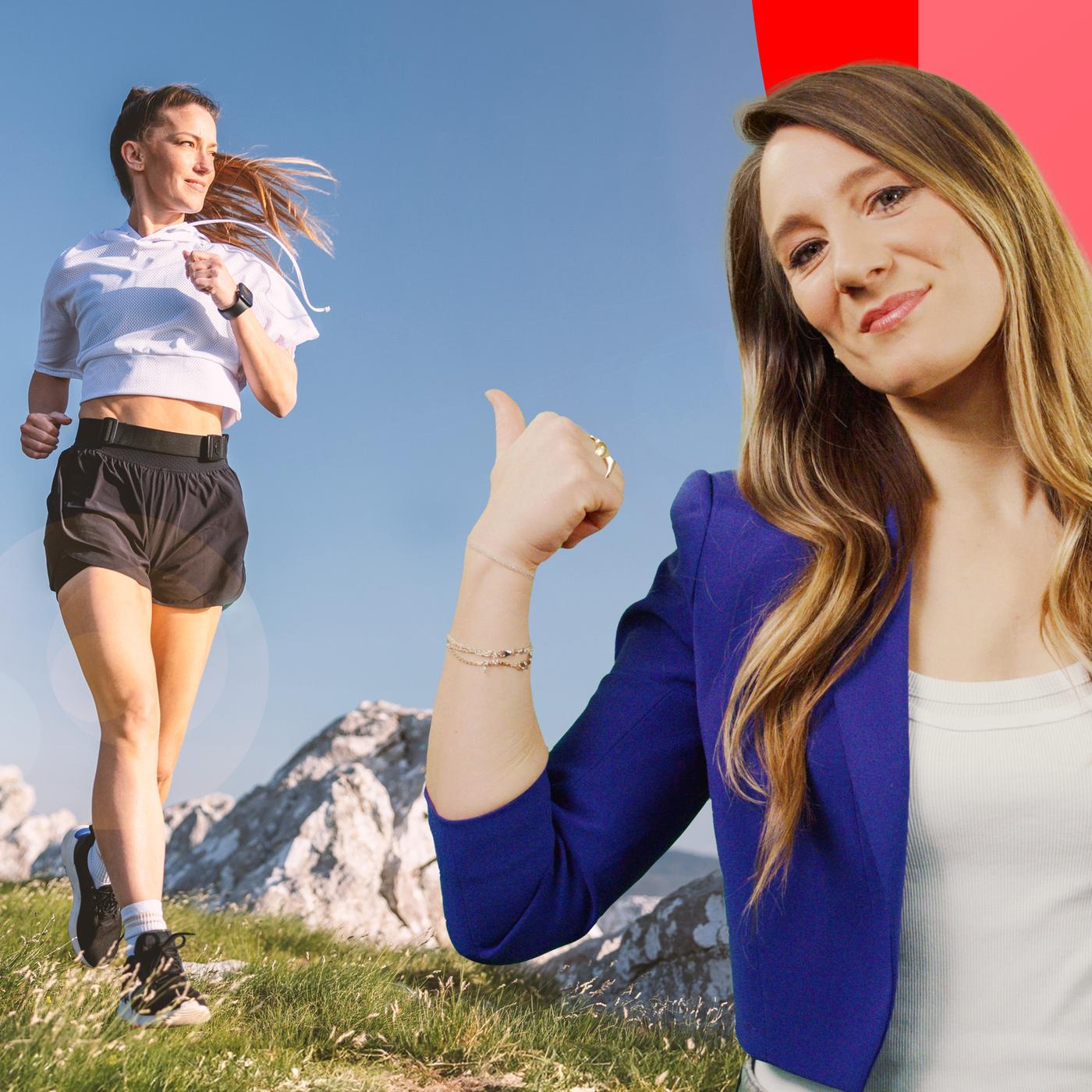 Entdecke mit Jasmina Neudecker, wie Myokine das Immunsystem stärken und ein Ganzkörperscanner Hautkrebs erkennt. (Auf dem Bild rechts ist Jasmina Neudecker zu sehen, auf anderen Seite ein Boxhandschuh)