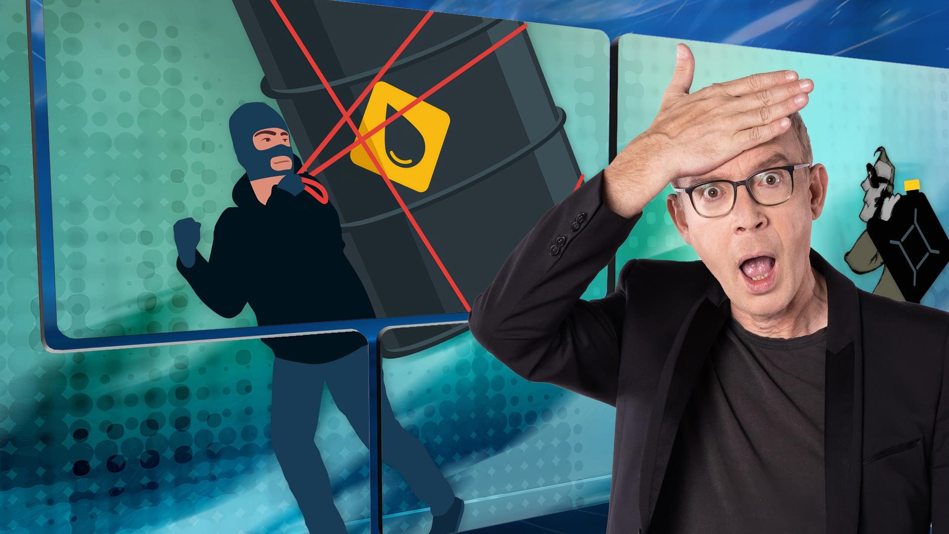 Moderator ist überrascht und hat seine Hand an der Stirn