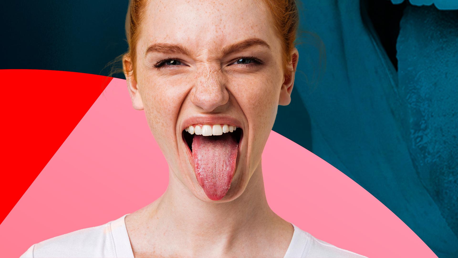 "Zunge: Das Super-Organ": Ein Mädchen streckt die Zunge frontal ins Bild. Rechts von ihr ist ein Schattenbild mit einer Zunge drauf zu erkennen.