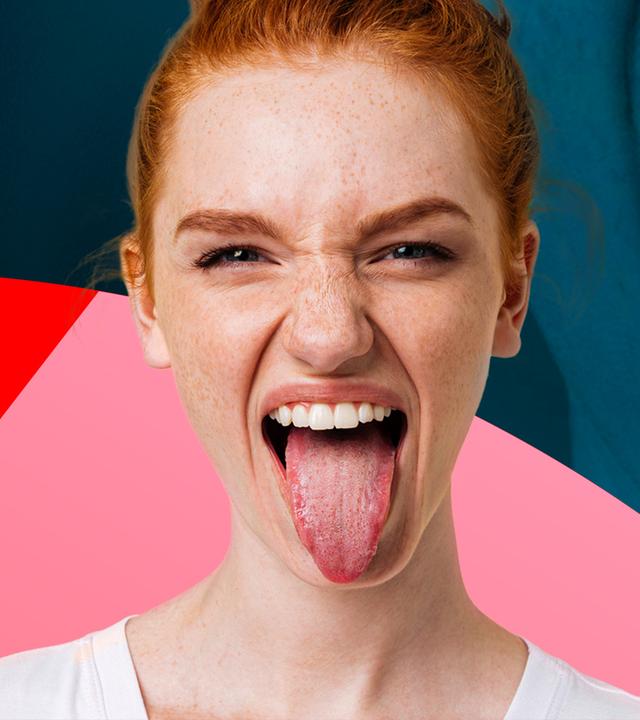 "Zunge: Das Super-Organ": Ein Mädchen streckt die Zunge frontal ins Bild. Rechts von ihr ist ein Schattenbild mit einer Zunge drauf zu erkennen.