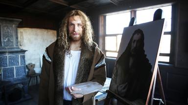 Spielszene - Albrecht Dürer (Jakob Tögel) steht neben einer Staffelei mit seinem Selbstportrait.