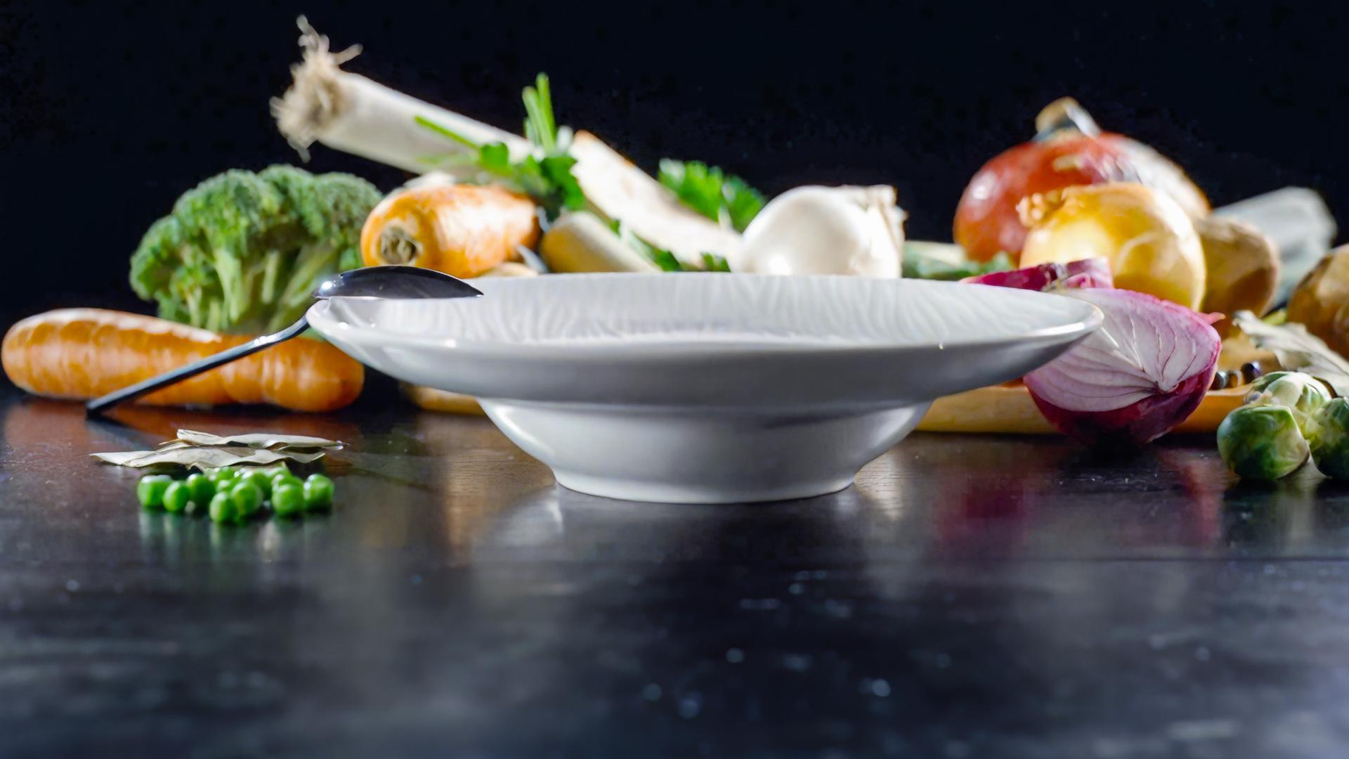 Verschiedene Gemüsesorten um einen Teller angerichtet