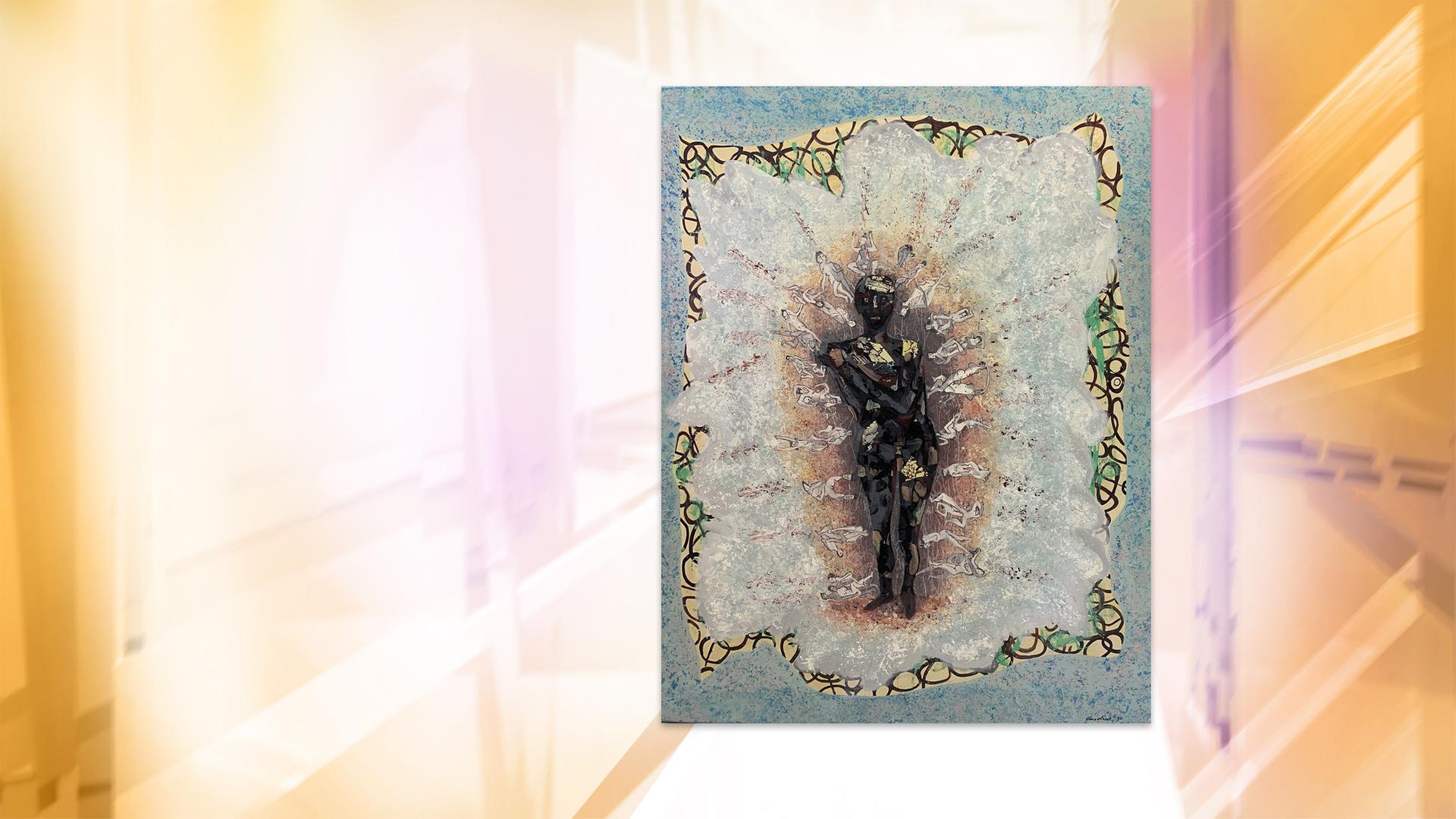 Man sieht das abstrakte Gemälde einer Frau.