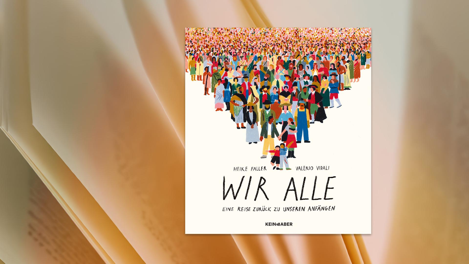 Das Buchcover von dem Bilderbuch "Wir alle". Darauf sind ganz viele bunt gemalte Menschen zu sehen und der Titel.