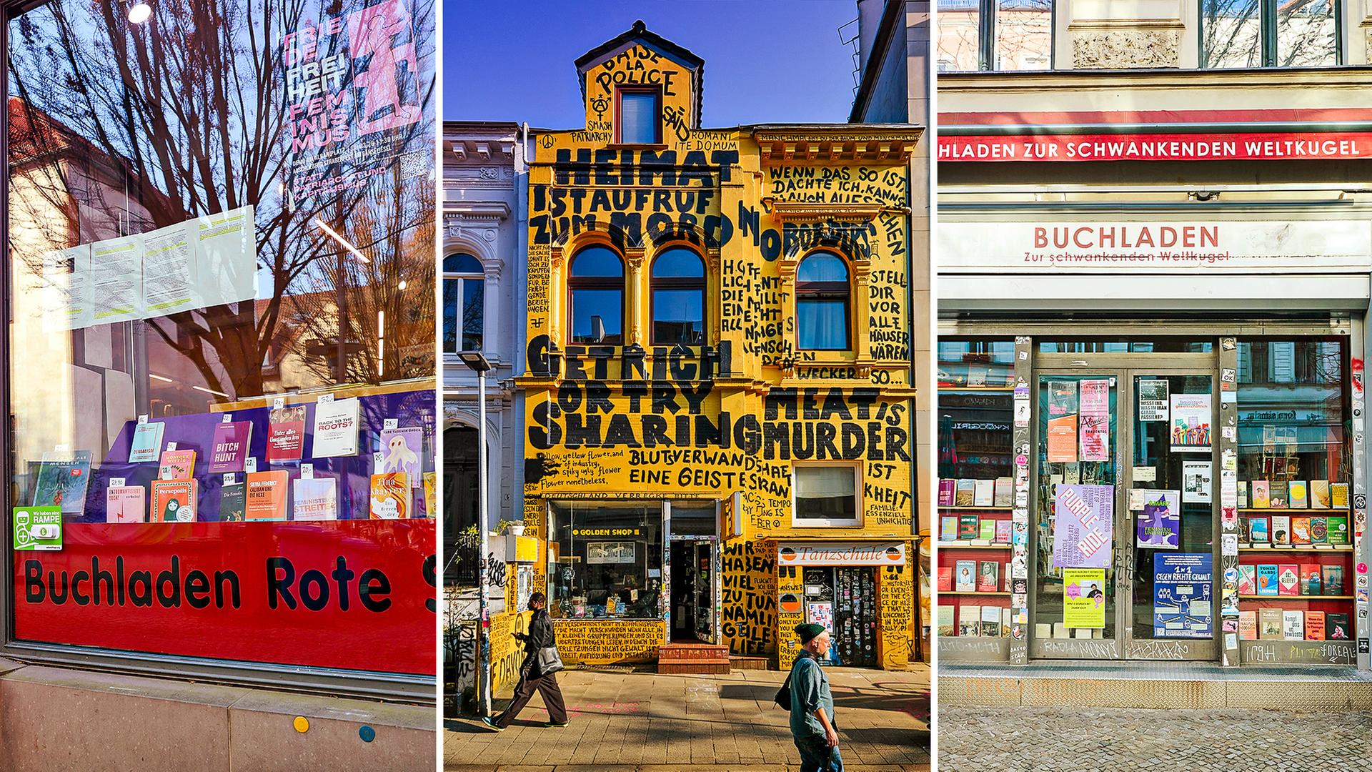 Montage mit drei Buchhandlungen von außen