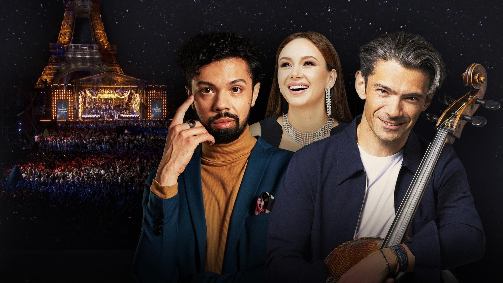 Montage der Bühne und Protagonist*innen des Concert de Paris 2025.