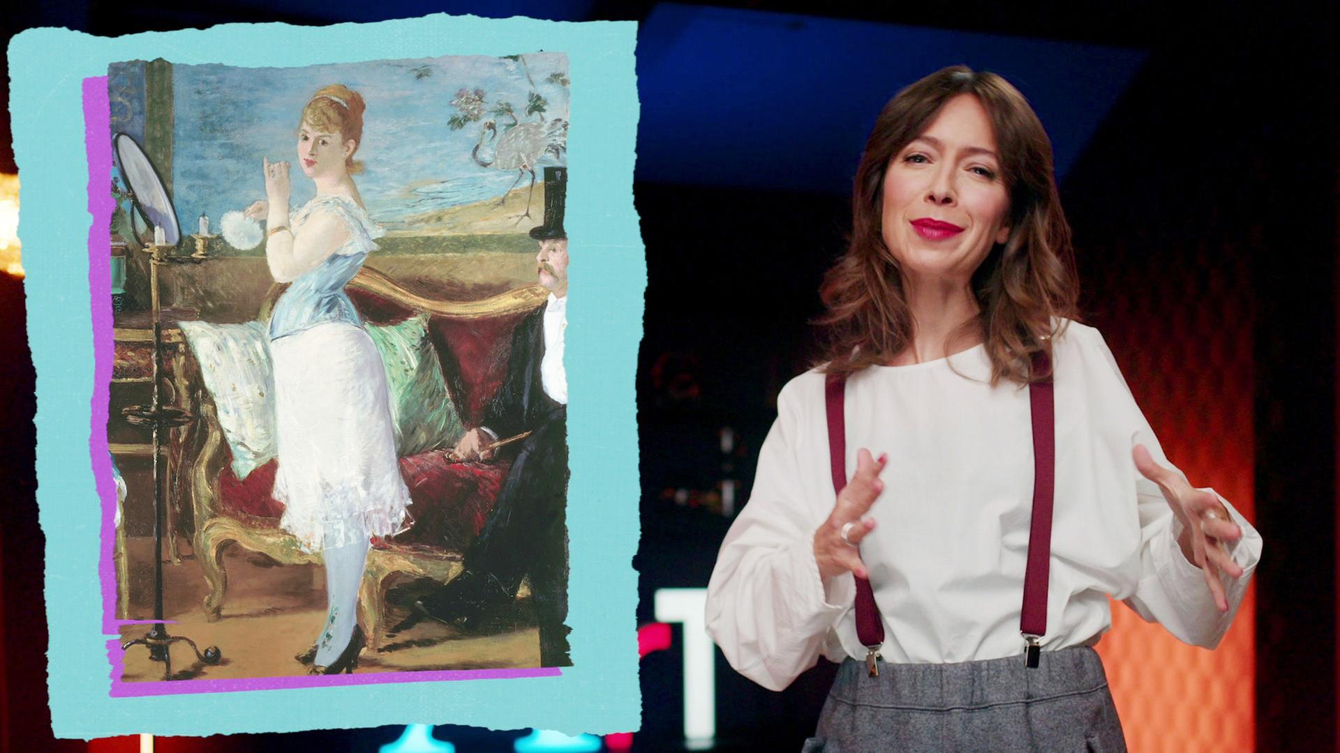 Bianca Hauda neben dem Gemälde "Nana" von Édouard Manet.