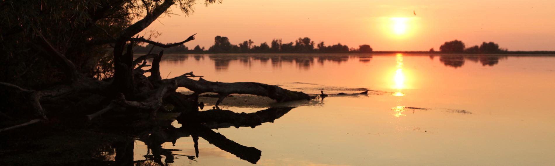 Sonnenutergang, der sich im Wasser spiegelt