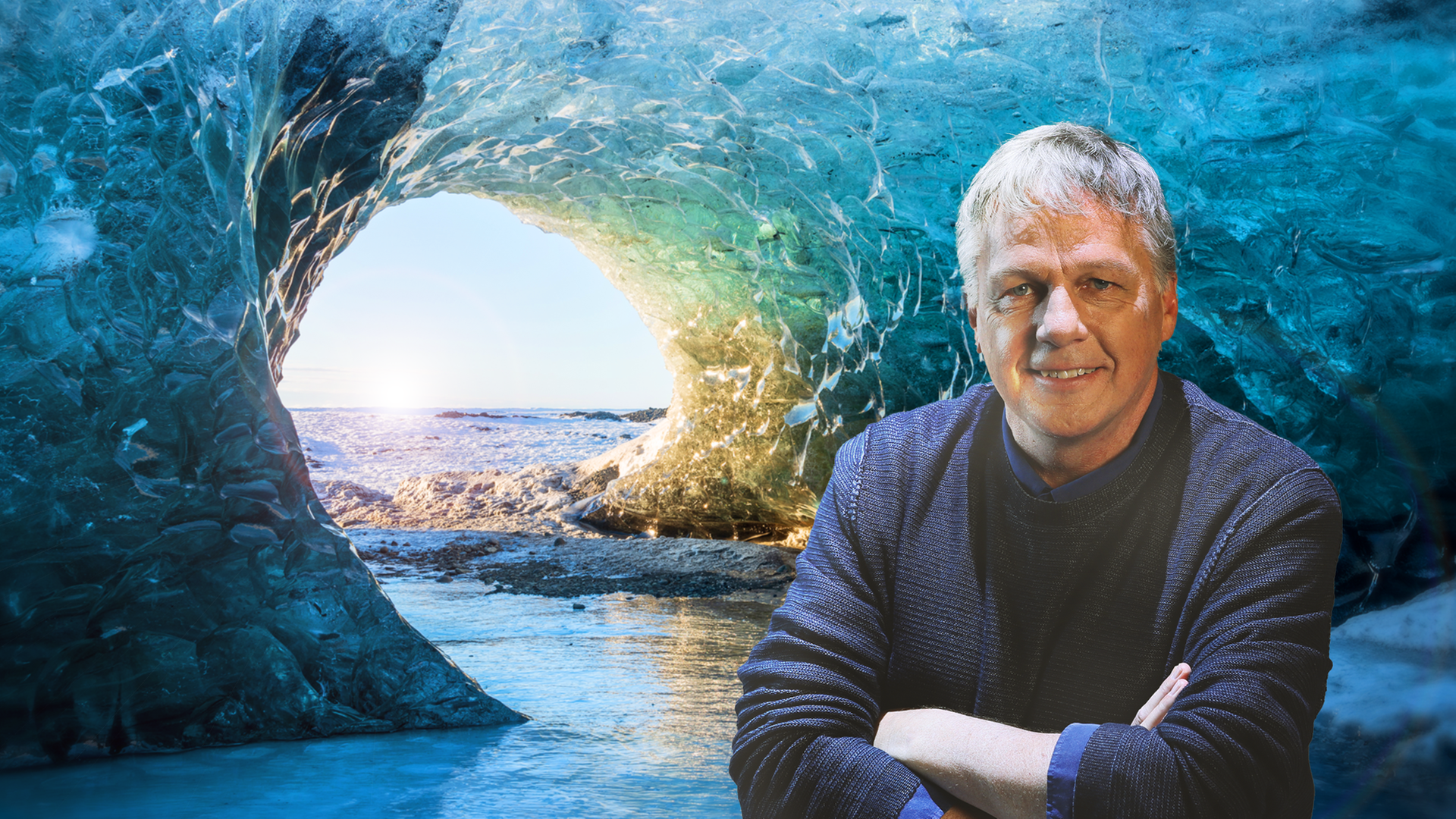 Colin Devey, im Hintergund Eishöhle
