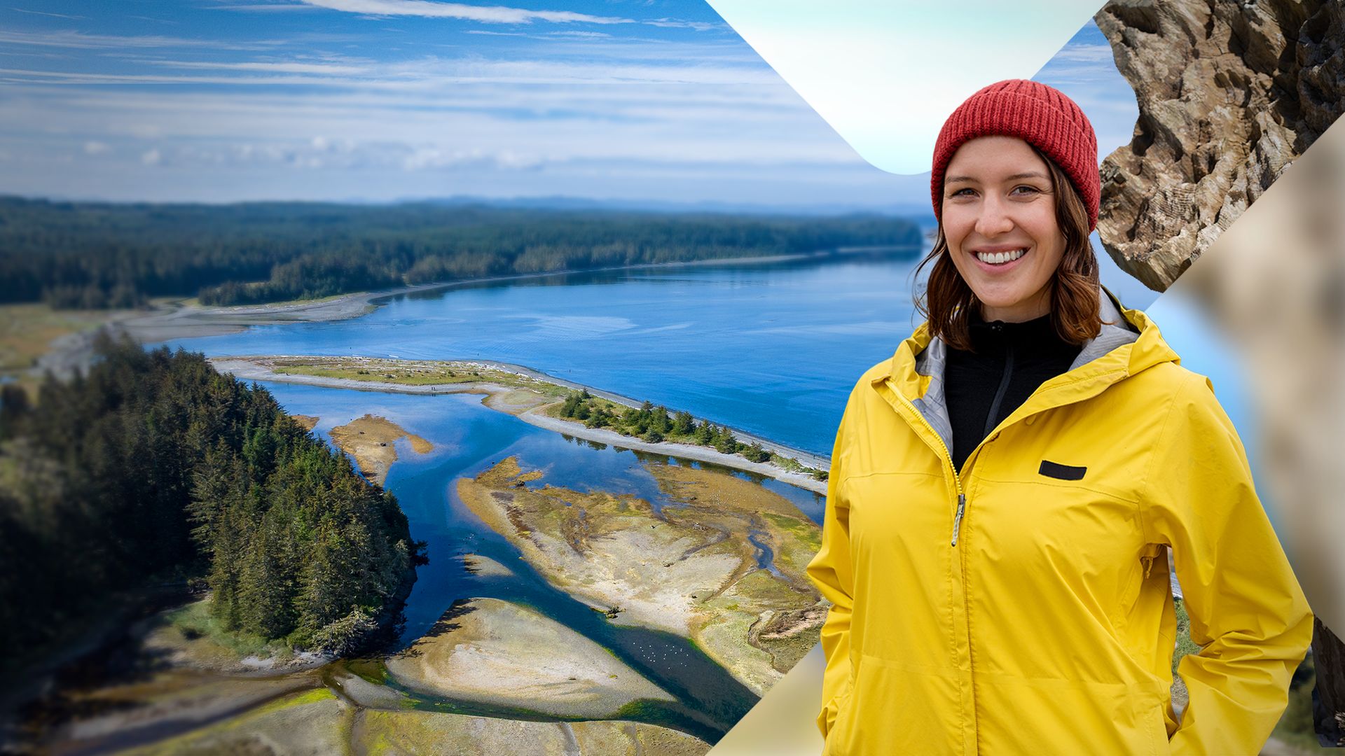 Montage: Hannah Emde vor Meerlandschaft in Kanada