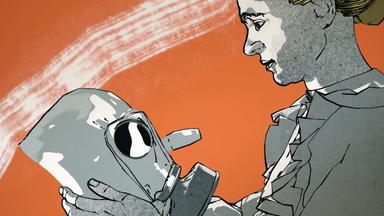 Szene aus der Graphic Novel: Eine Frau hält eine Gasmaske in den Händen.