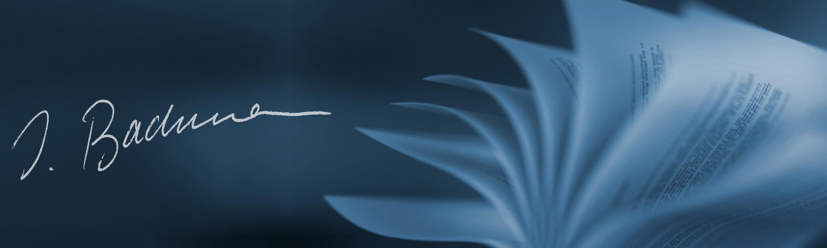 ein aufgeschlagenes Buch, die Unterschrift von Ingeborg Bachmann