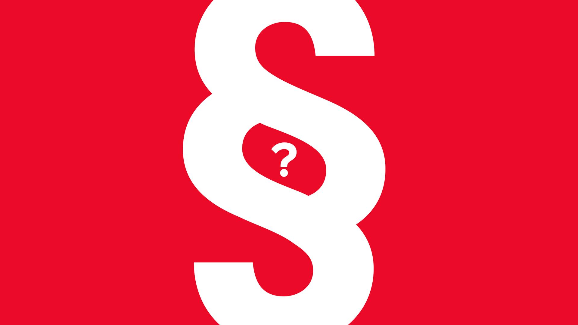 ein weißes Paragrafenzeichen und ein Fragezeichen