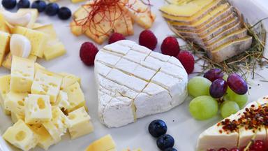 Eine Käseplatte mit verschiedenen Käsesorten 