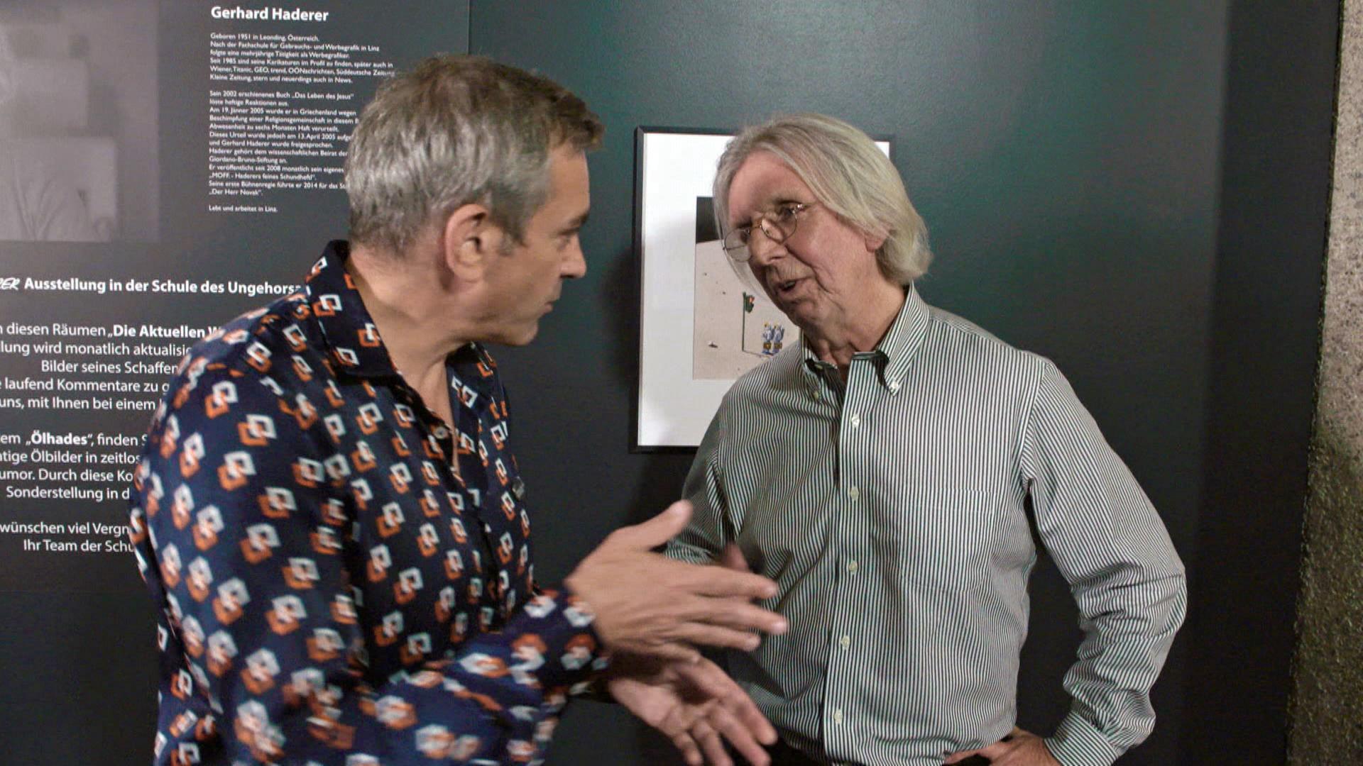 Karikaturist Gerhard Haderer lädt Wladimir in seine „Schule des Ungehorsams“ und spricht mit ihm u.a. über die „Titel-Sucht“ der Österreicher und Österreicherinnen