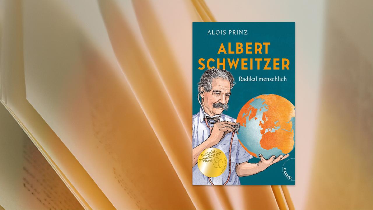 Auf dem Umschlag des Kinderbuchs ist das gemalte Bild von einem Mann mit Schnauzbart zu sehen, der eine Weltkugel in der linken Hand hält und sie mit einem Stethoskop abhört.