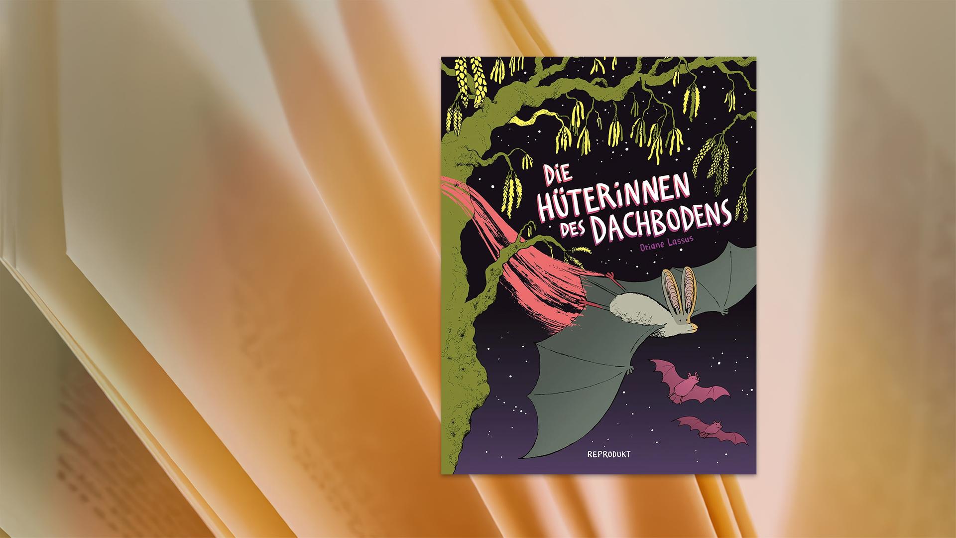 Auf dem Cover des Kinderbuches sieht man die Illustration von Fledermäusen, die durch die Nacht fliegen.