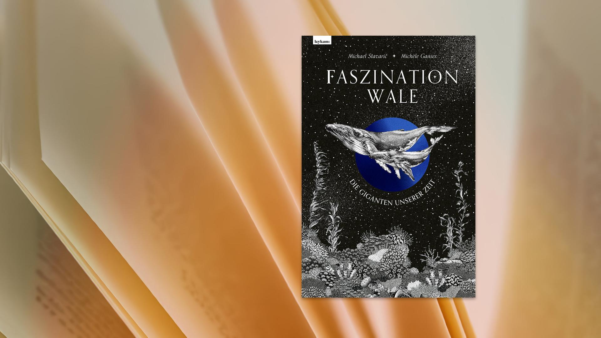 Auf dem Cover des Kinderbuches sieht man die Illustration zweier Wale vor schwarzem Hintergrund.