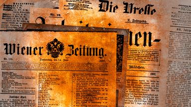 Das Bild zeigt mehrere historische Zeitungsseiten, die übereinander angeordnet sind. Die Zeitungen tragen verschiedene Titel, darunter "Wiener Zeitung" und "Die Presse". Die Seiten sind in unterschiedlichen Zuständen: einige wirken älter und vergilbt, während andere klarer und deutlicher sind.   Der größte Teil des Bildes wird von der "Wiener Zeitung" eingenommen, die oben gut lesbar ist und das Datum, den 14. Juni 1888, anzeigt. Auf der linken Seite befindet sich ein Wappen, das die Zeitung als offiziell kennzeichnet. Die Schrift ist in traditionellem Druckstil gehalten, mit dekorativen Elementen.   Im Hintergrund sind weitere Zeitungsartikel sichtbar, deren Inhalte schwer lesbar sind, aber ebenfalls in deutscher Sprache verfasst sind. Der Gesamteindruck vermittelt eine historische Atmosphäre, die das Thema der Desinformation und der Manipulation in der Geschichte widerspiegelt.