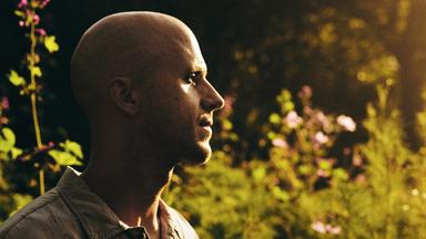 Nahaufnahme des Musikers Milow in einer hohen Wiese.