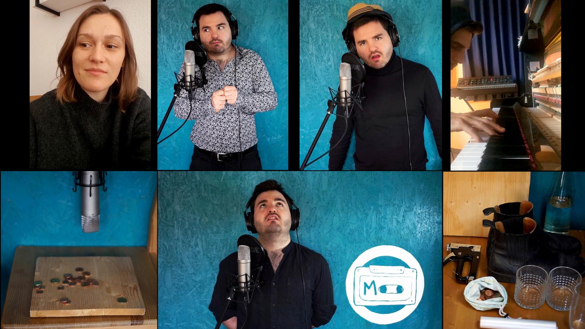 Verschiedene zusammengeschnittene Videos mit Menschen, die etwas aufnehmen.