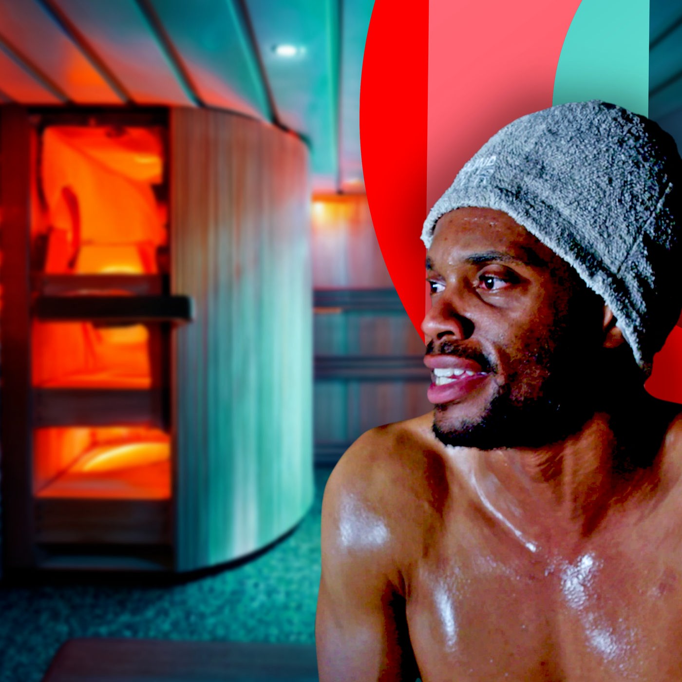 Moderator Anthony Morgan schwitzend in der Sauna