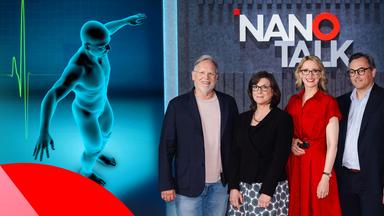 Moderatorin Alena Buyx im nano talk studio mit ihren Gästen