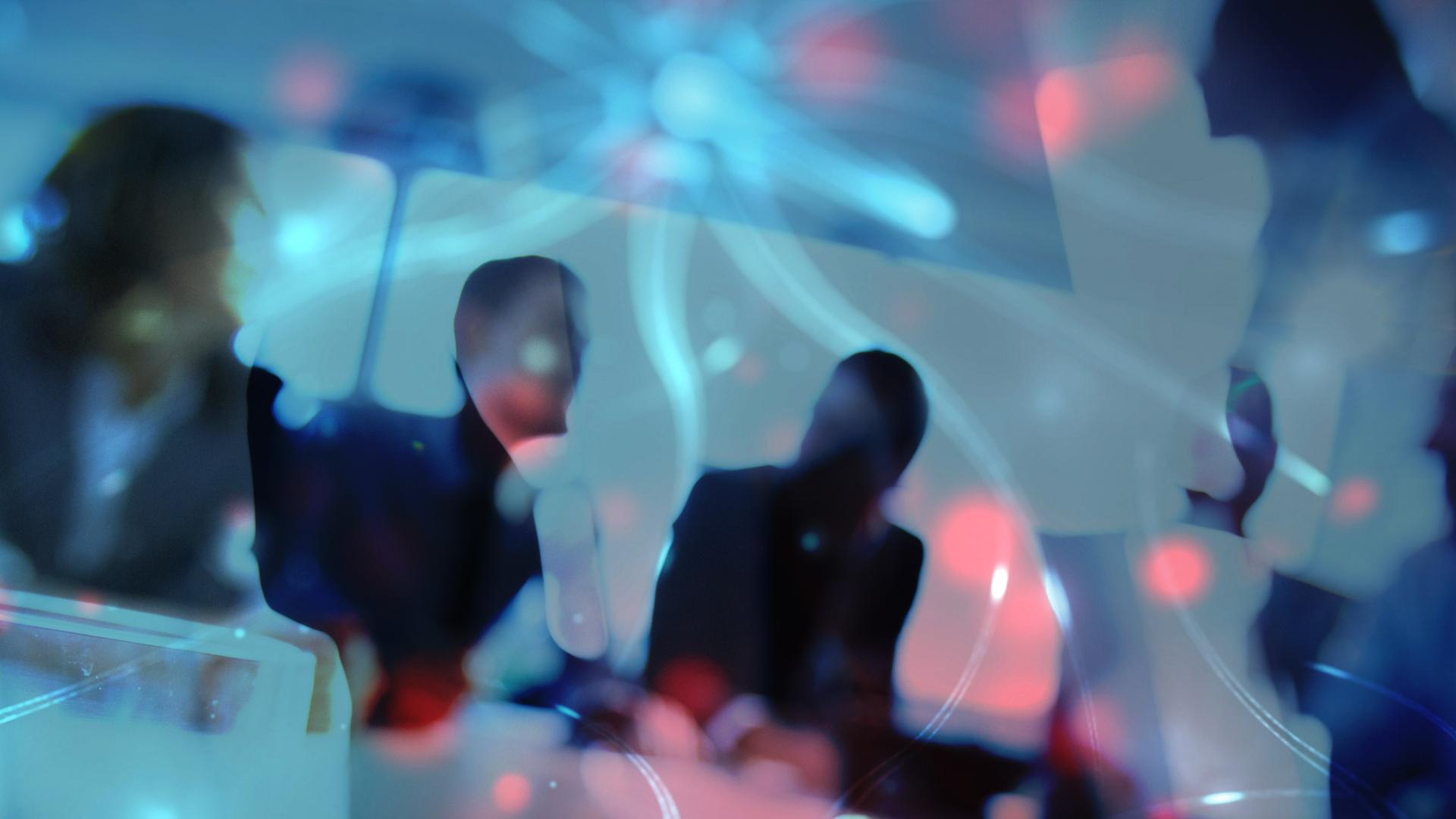 Hintergrund nano Thema Gespräche Collage mit unscharfen Silhouetten von Menschen