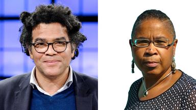 Zwei nebeneinander gestellte Portraitbilder eines schwarzen Mannes mit Locken und einer schwarzen Frau mit bis auf einen Zentimeter kurz rasierten Haaren.