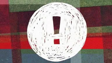 Im Hintergrund des Bildes eine karierte Decke in Rot und Grün. Im Mittelpunkt ein Kreis mit Ausrufezeichen.