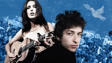 Montage der Portraitbilder von Joan Baez und Bob Dylan