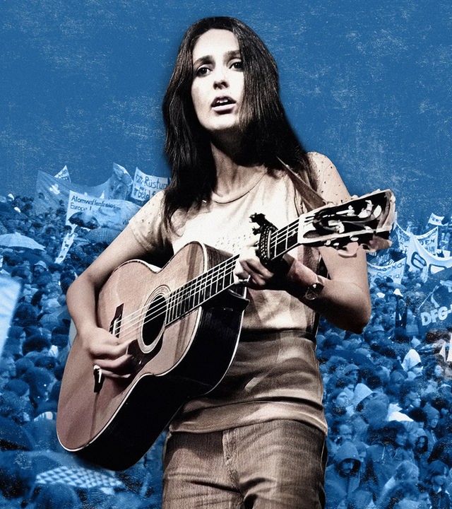 Montage der Portraitbilder von Joan Baez und Bob Dylan