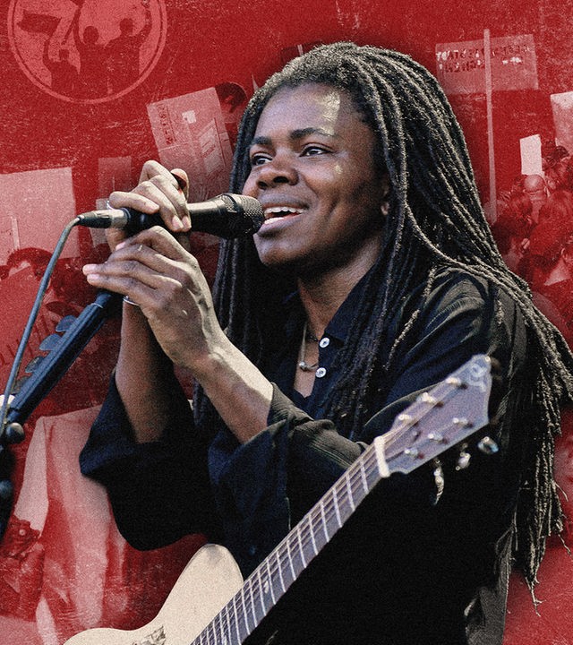 Montage Portraitbilder von Tracy Chapman, Rio Reiser und John Lennon