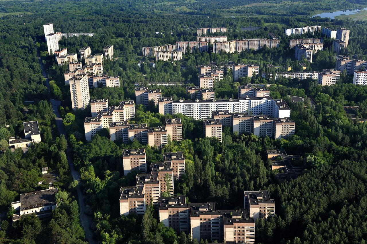Pripyat, die einzige Stadt in der Zone, ca. 5 km Luftlinie vom AKW