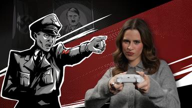 Salwa Houmsi mit Gamepad spielt “The darkest files”