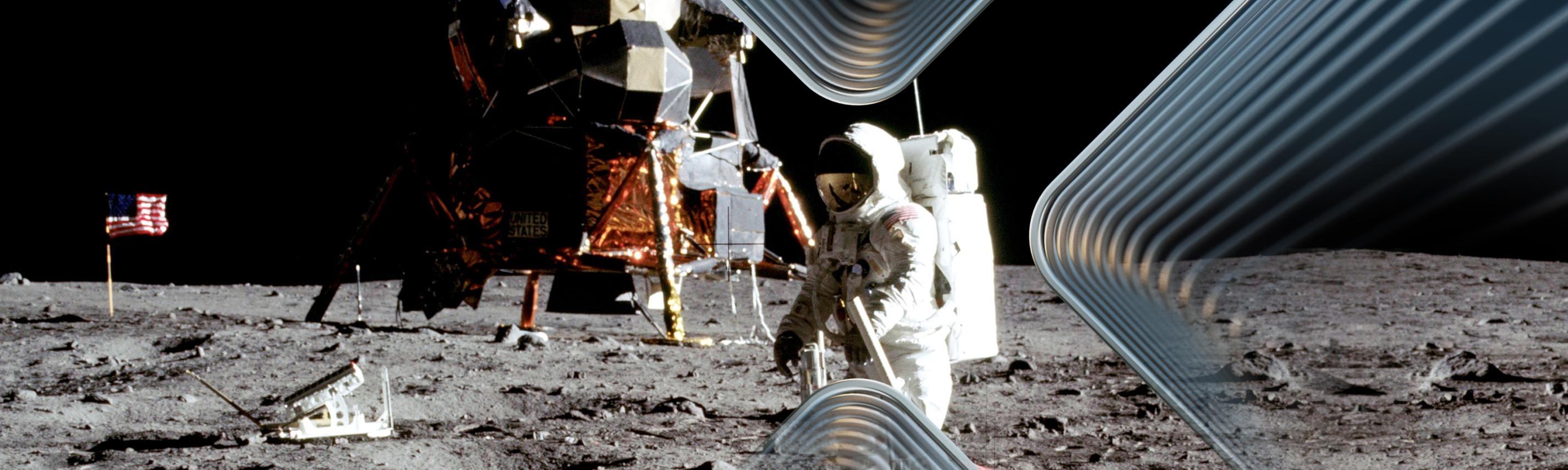 Bildmontage einer Mondlandung