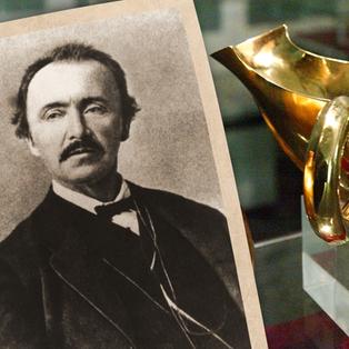 Foto Heinrich Schliemann und goldene Sauciere
