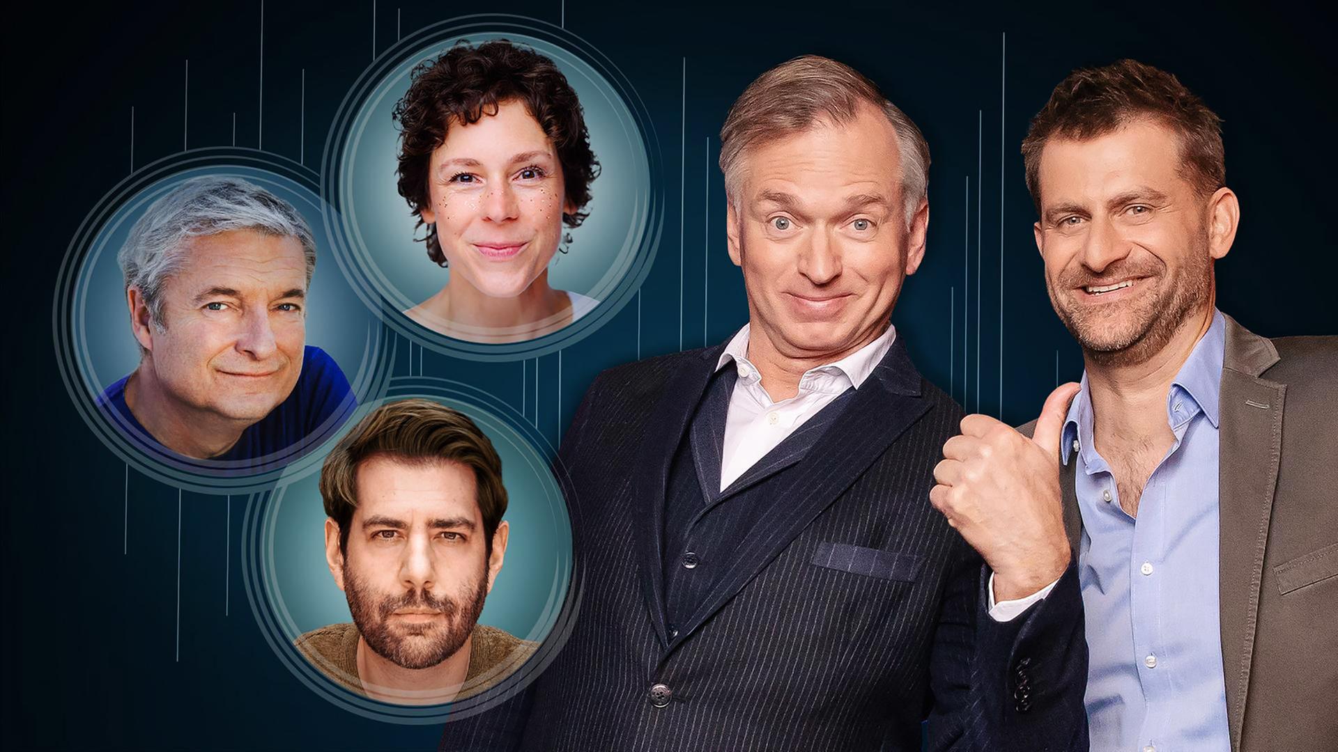 Eine Bildcollage mit den beiden Gastgebern und ihren drei Gästen