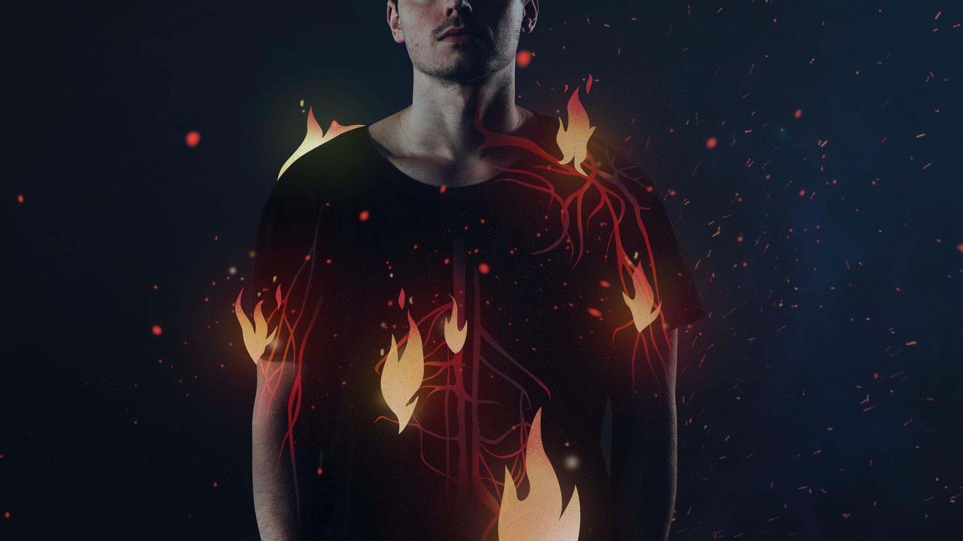 Schwelbrand im Körper - Mann mit Flammen überall