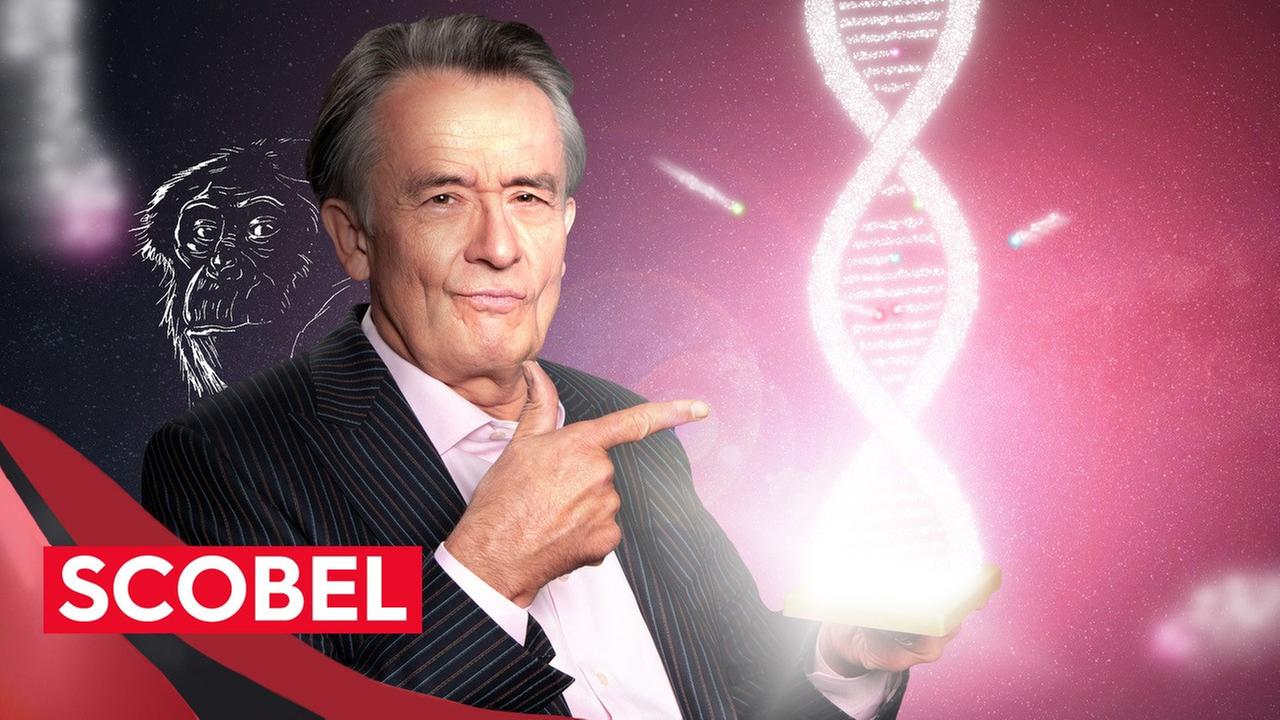 Gert Scobel zeigt auf DNA Strang