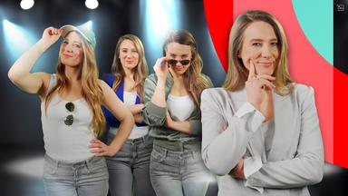 Jasmina Neudecker zeigt, wie du dich selbst perfekt in Szene setzt und anderen nicht auf den Leim gehst (Bild: Viermal dieselbe Frau nebeneinander in unterschiedlichen Posen)