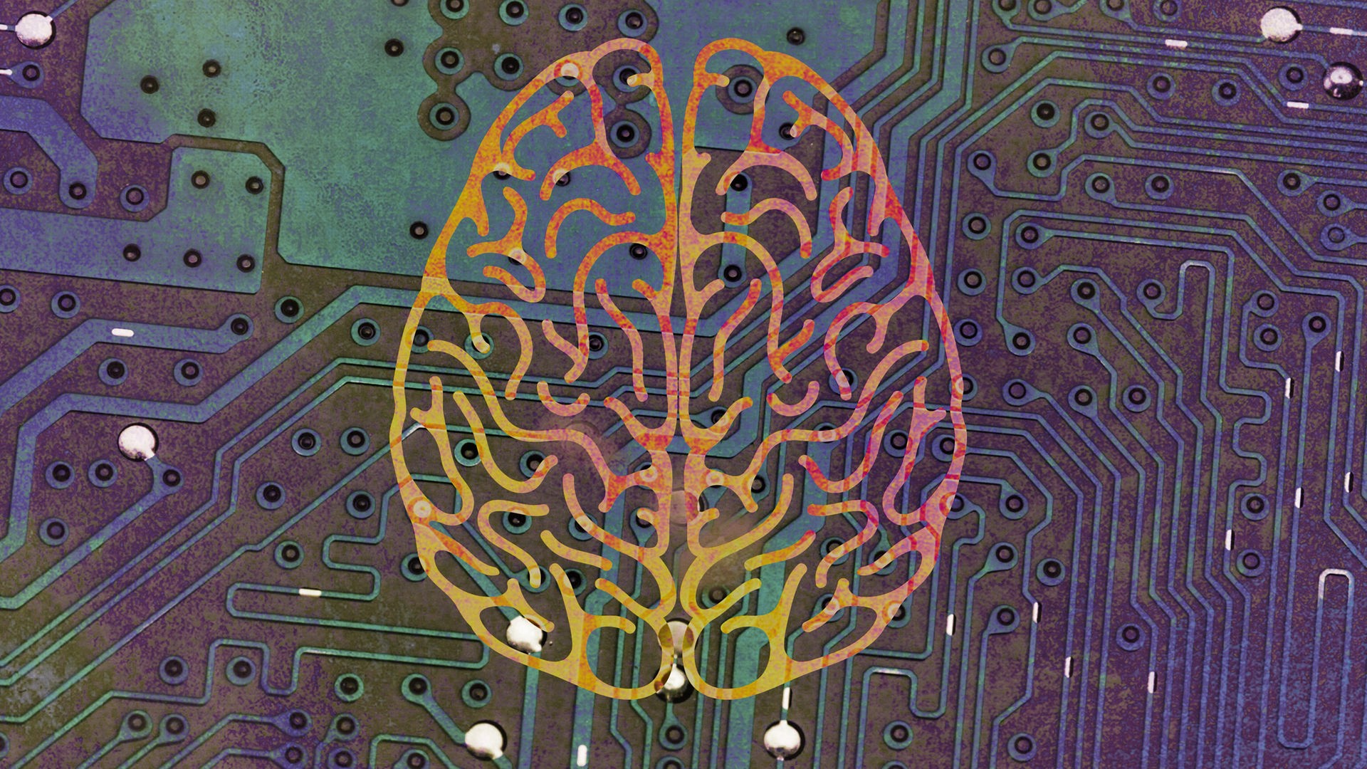 collage einer platine und eines gehirns